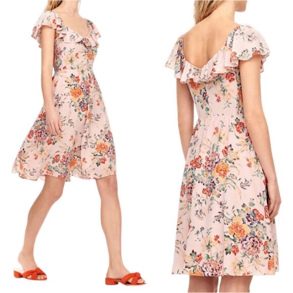 Rebecca Taylor 'Marlena' Silk Floral Print Ruffle Dress, Size 4, Multicolored - Picture 2 of 8